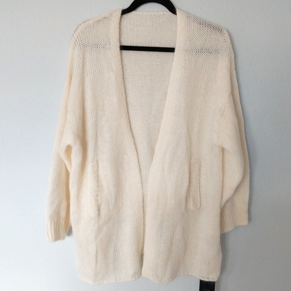 ASM ANNA Ivory Crochet Knit Mohair Blend Open Cardigan NWT